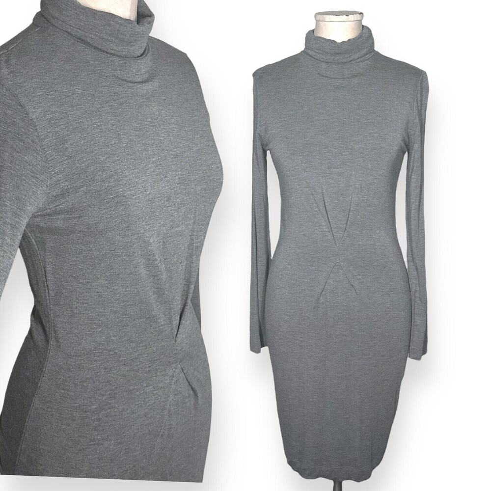 LOVE MOSCHINO Turtleneck Sheath Dress Long Sleeve Minimalist Chic Cocktail Gray